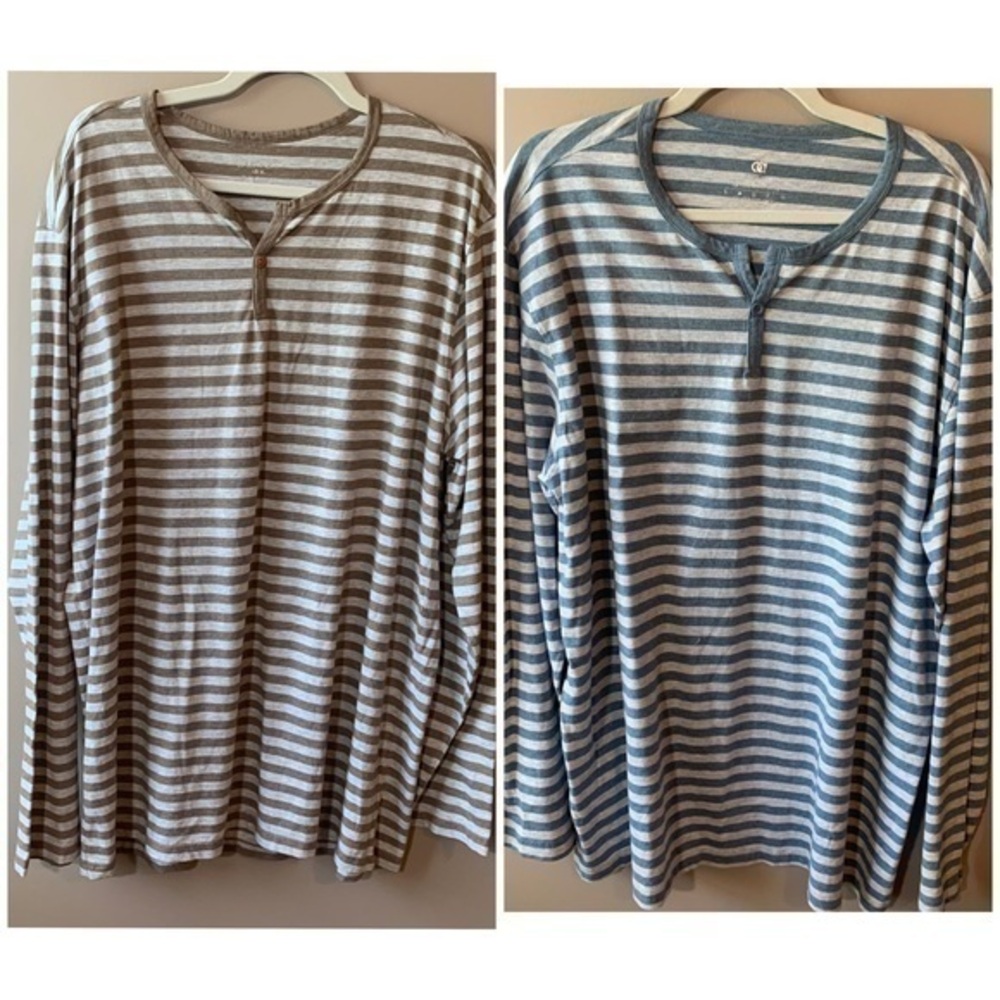 DAVID ARCHY Men's Cotton Pajama Top Long Sleeve Shirt Lot Of 2 Stripe XL